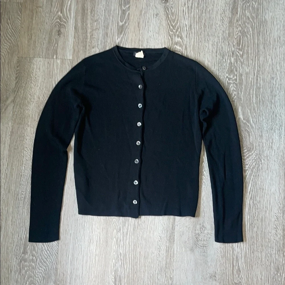 J. Crew Black 100% silk cardigan sweater size medium crew neck